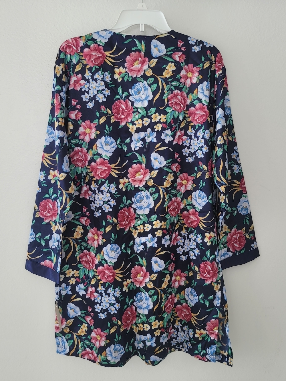Floral Satin Nightshirt - Navy with Pink & Blue Blooms Size L - Picture 2 of 10